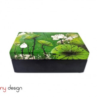 Rectangular box with hand-painted lotus 8*14*H5cm